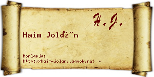 Haim Jolán névjegykártya