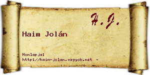 Haim Jolán névjegykártya